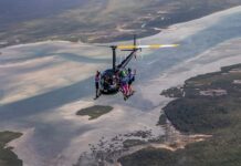 Rainbow ‘tourists’ leap from chopper, on purpose